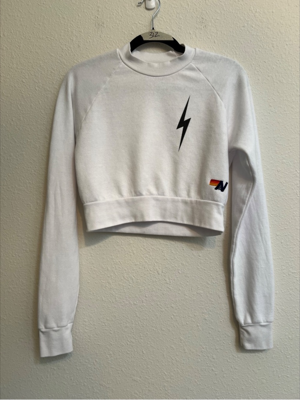 #1726 Aviator Nation Bolt Cropped Sweatshirt White XS - Picture 4 of 7